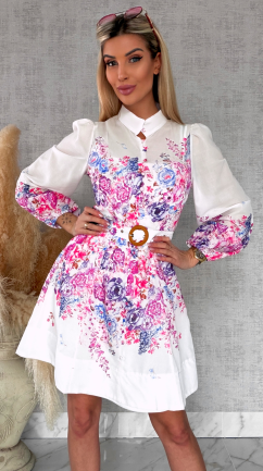 Elegancka wiosenna sukienka w kwiaty z paskiem - R740