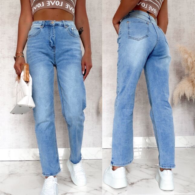 Klasyczne elastyczne spodnie jeansy w letnim kolorze BLUE JEANS - S043