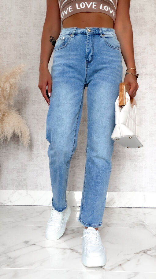 Klasyczne elastyczne spodnie jeansy w letnim kolorze BLUE JEANS - S043