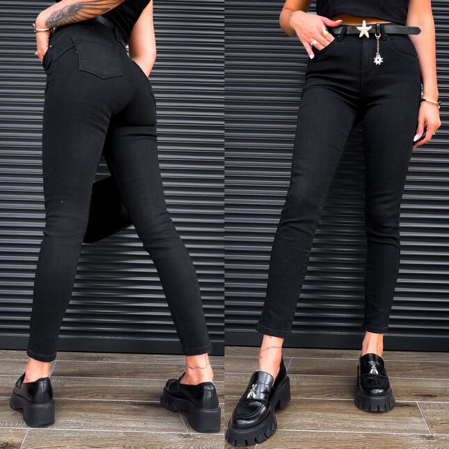 Ekstra elastyczne spodnie jeansowe rurki PUSH UP efekt -5 kg BLACK JEANS - S327