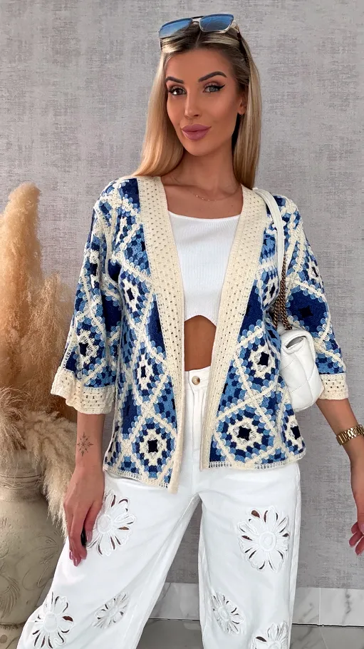 Modna oryginalna szydełkowa narzutka ONE SIZE blue - R692