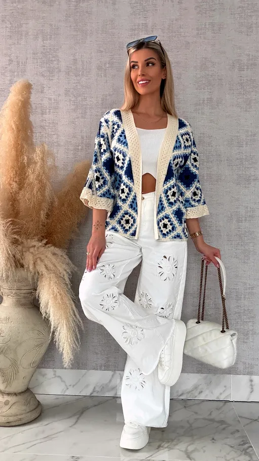 Modna oryginalna szydełkowa narzutka ONE SIZE blue - R692