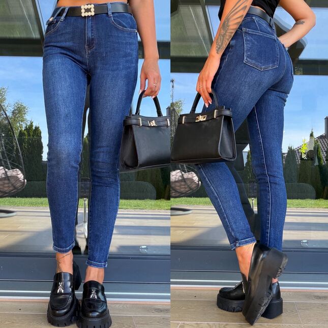 Super elastyczne spodnie jeansowe rurki PUSH UP blue denim - S259
