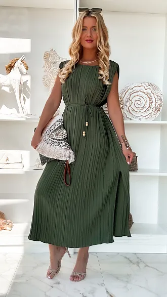 MAXI plisowana sukienka na lato w kolorze khaki ONE SIZE - P838
