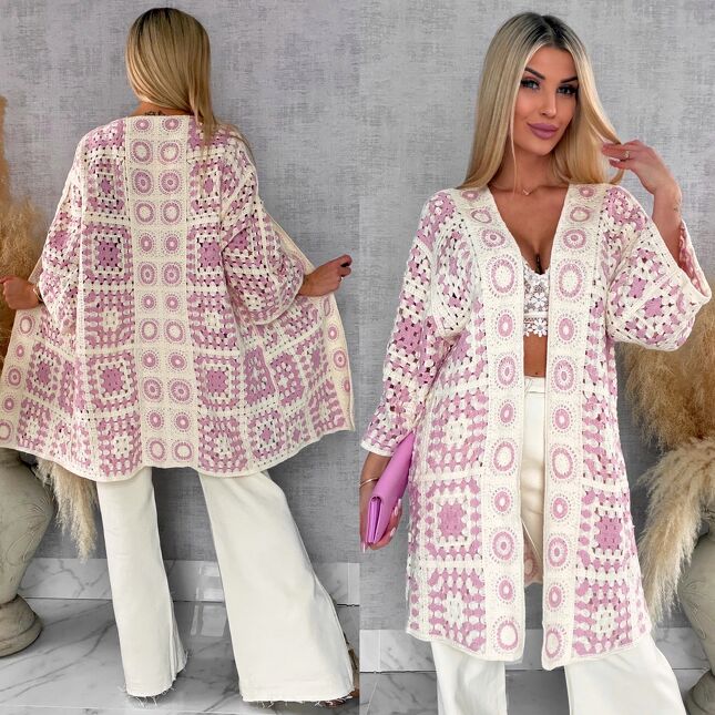 Wiosenna szydełkowa narzutka ONE SIZE pink - R645B