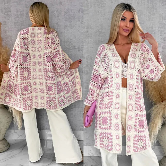 Wiosenna szydełkowa narzutka ONE SIZE pink - R645B