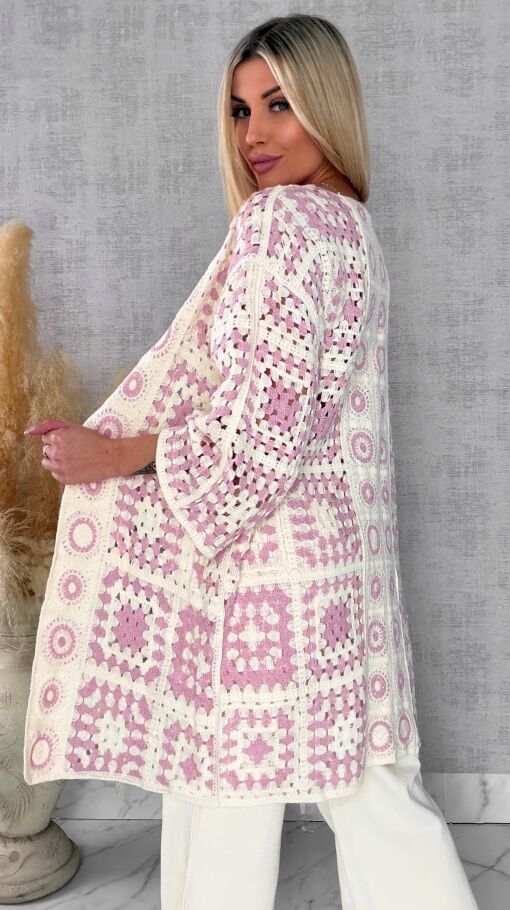 Wiosenna szydełkowa narzutka ONE SIZE pink - R645B