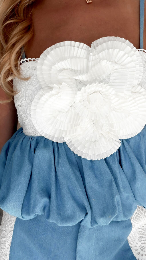 Świetny jeansowy komplet z gipiurą bluzka TOP + spodnie BLUE - S112