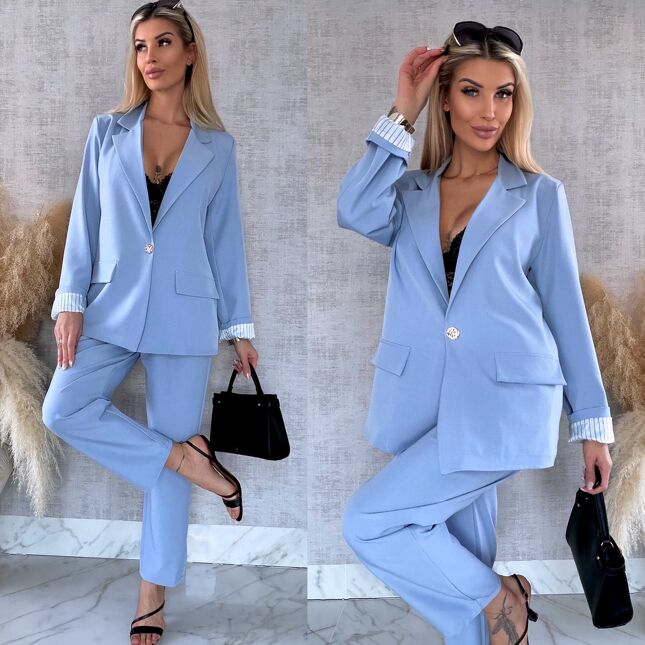 Elegancki wiosenny komplet BLUE żakiet + spodnie ONE SIZE - R675A