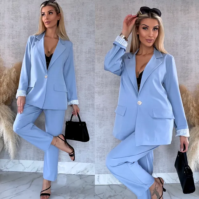 Elegancki wiosenny komplet BLUE żakiet + spodnie ONE SIZE - R675A