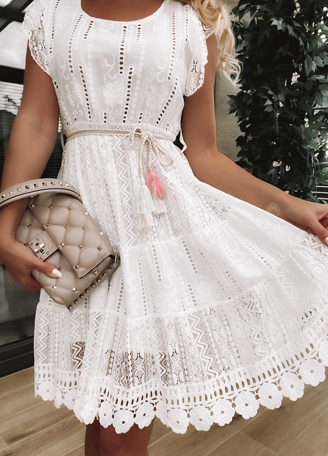 Sukienka z wiązaniem w stylu boho WHITE - H429
