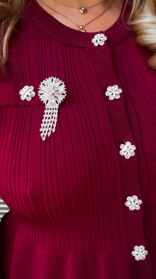 Bordowa dzianinowa bluzka z guzikami ONE SIZE - R395