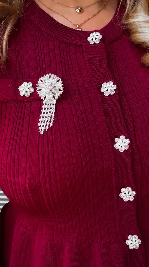 Bordowa dzianinowa bluzka z guzikami ONE SIZE - R395