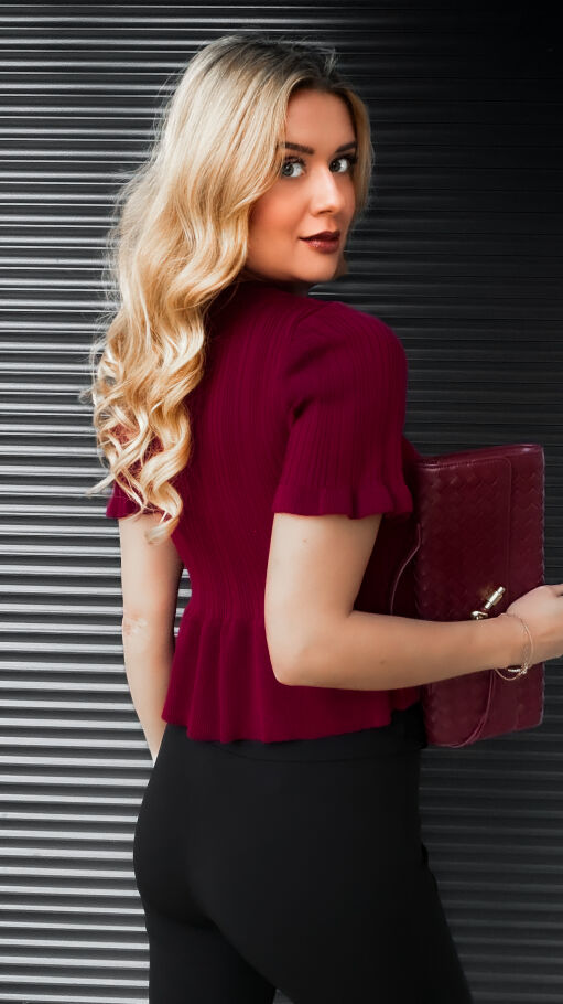 Bordowa dzianinowa bluzka z guzikami ONE SIZE - R395