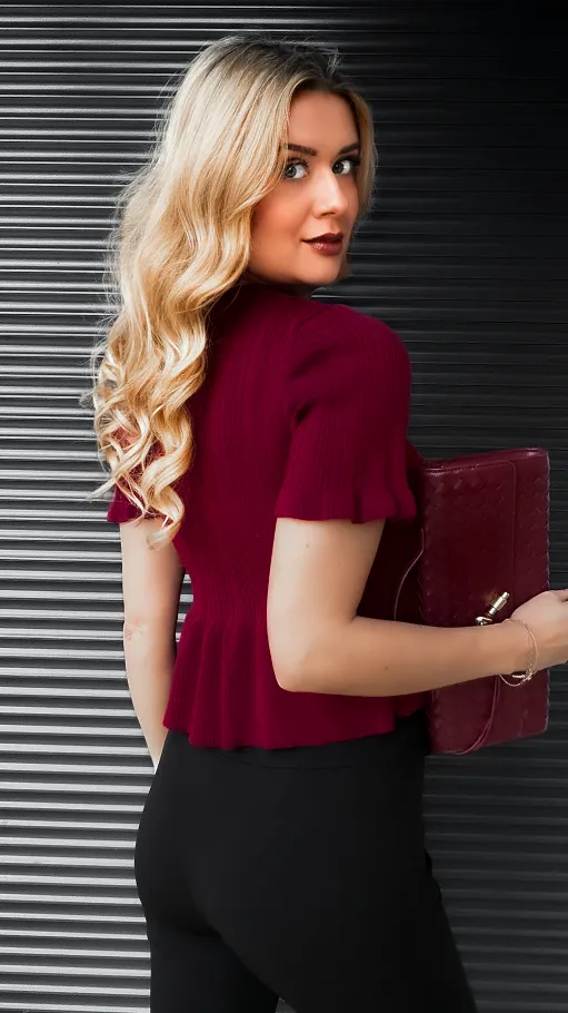 Bordowa dzianinowa bluzka z guzikami ONE SIZE - R395