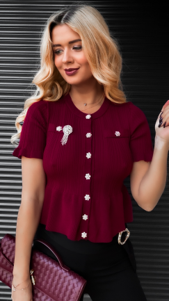 Bordowa dzianinowa bluzka z guzikami ONE SIZE - R395
