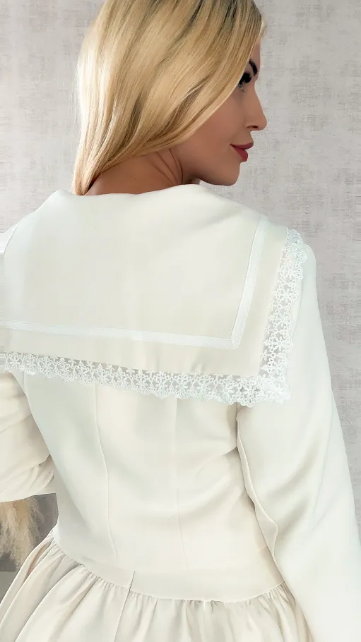 Elegancki komplet ecru MARYNARKA + spódnico spodenki - R393C