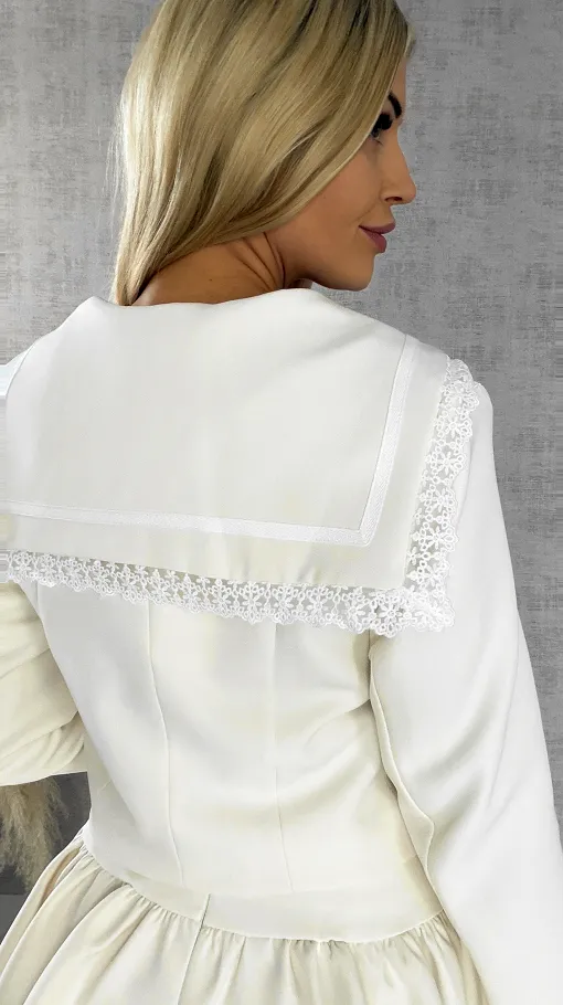 Elegancki komplet ecru MARYNARKA + spódnico spodenki - R393C