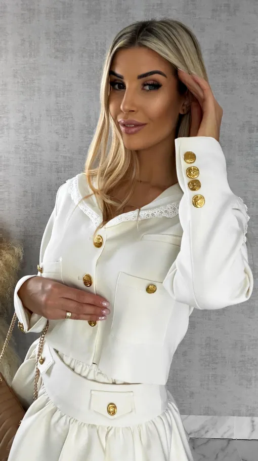 Elegancki komplet ecru MARYNARKA + spódnico spodenki - R393C