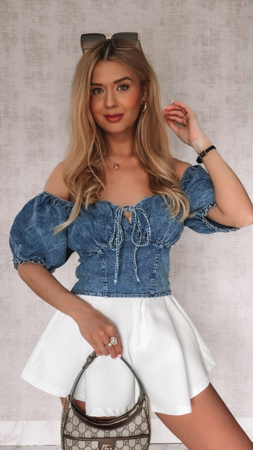 Miękka jeansowa bluzka z elastycznym tyłem ONE SIZE 100% bawełna - R970