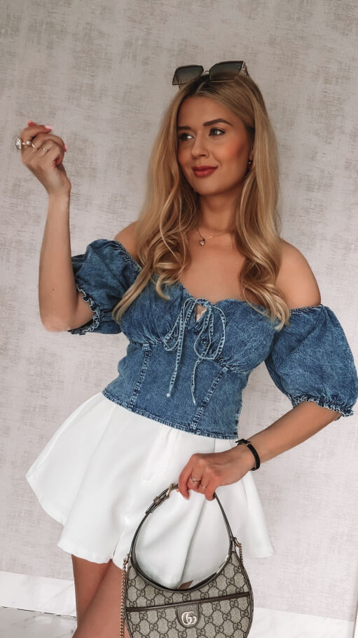 Miękka jeansowa bluzka z elastycznym tyłem ONE SIZE 100% bawełna - R970