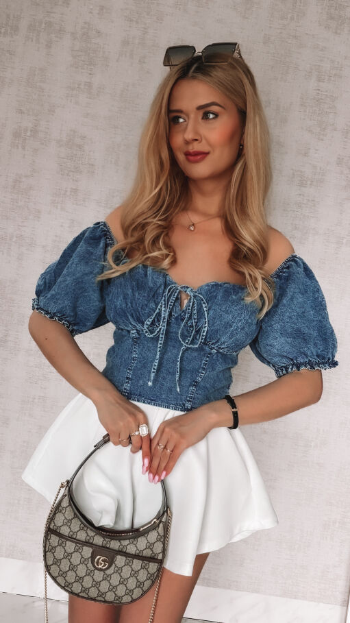 Miękka jeansowa bluzka z elastycznym tyłem ONE SIZE 100% bawełna - R970