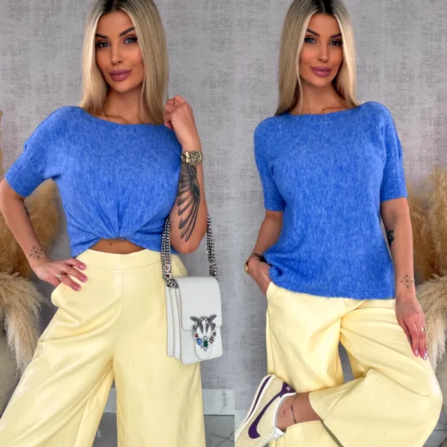 Idealny wiosenny sweter z krótkim rękawem NIEBIESKI - R660