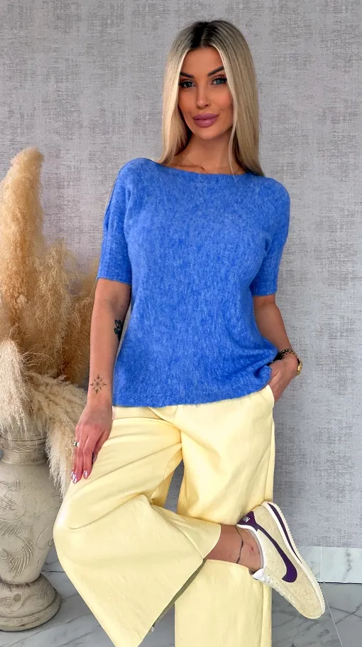 Idealny wiosenny sweter z krótkim rękawem NIEBIESKI - R660