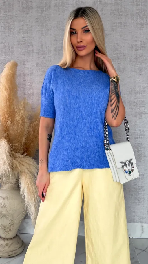 Idealny wiosenny sweter z krótkim rękawem NIEBIESKI - R660