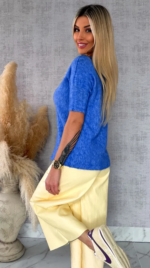 Idealny wiosenny sweter z krótkim rękawem NIEBIESKI - R660