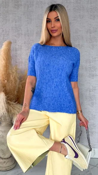 Idealny wiosenny sweter z krótkim rękawem NIEBIESKI - R660