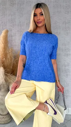 Idealny wiosenny sweter z krótkim rękawem NIEBIESKI - R660