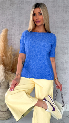 Idealny wiosenny sweter z krótkim rękawem NIEBIESKI - R660