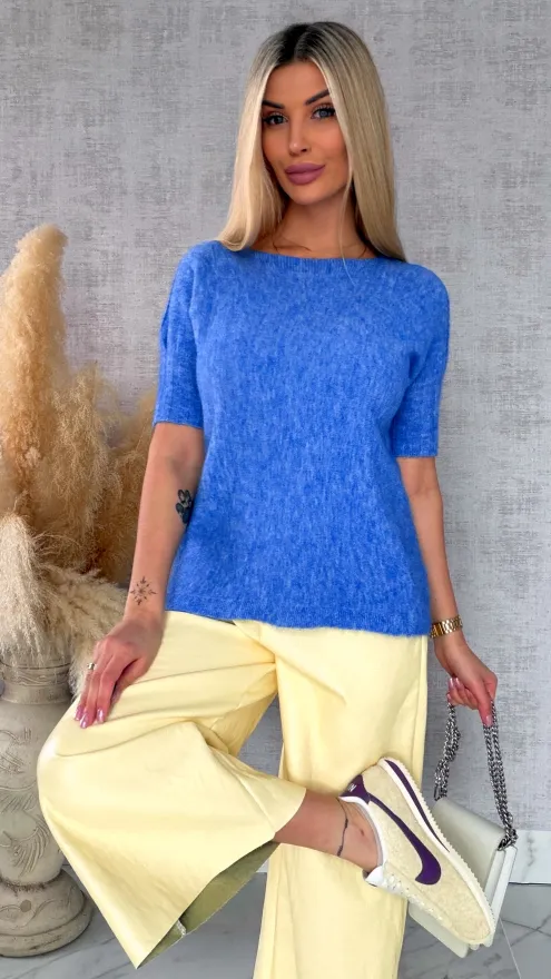 Idealny wiosenny sweter z krótkim rękawem NIEBIESKI - R660