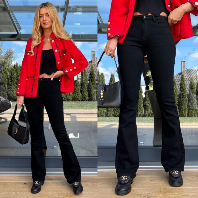 Czarne DZWONY super elastyczne spodnie jeansowe PUSH UP - S274