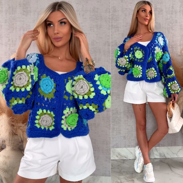 Premium szydełkowa narzutka na wiosną ONE SIZE blue - R718