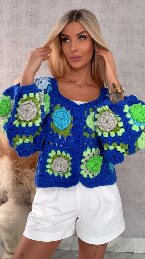 Premium szydełkowa narzutka na wiosną ONE SIZE blue - R718