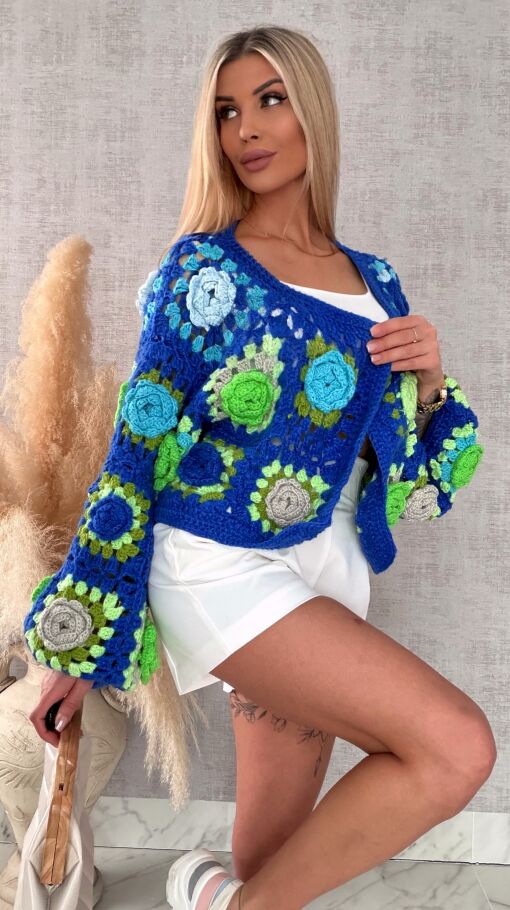 Premium szydełkowa narzutka na wiosną ONE SIZE blue - R718