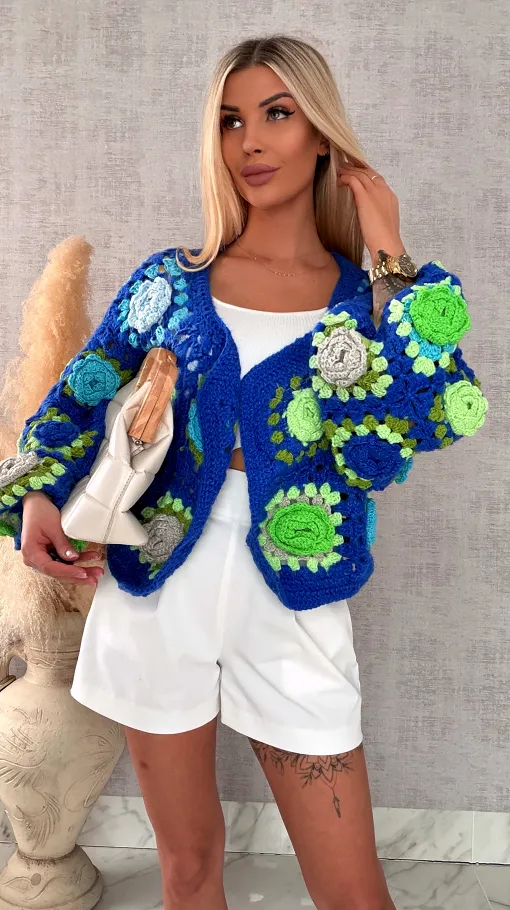 Premium szydełkowa narzutka na wiosną ONE SIZE blue - R718