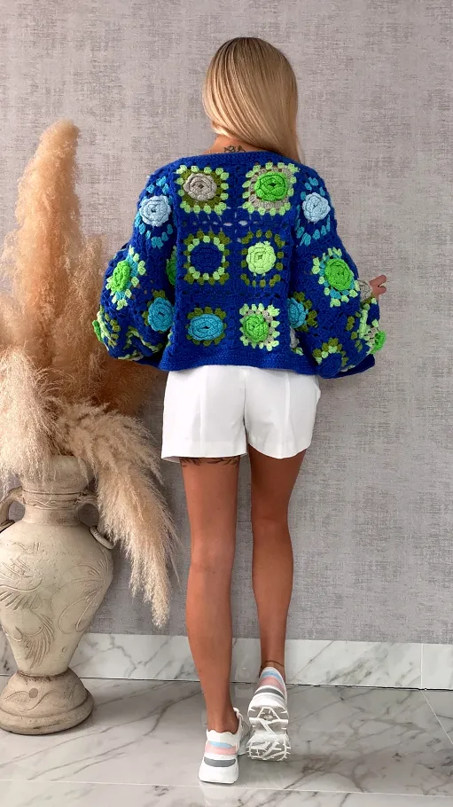 Premium szydełkowa narzutka na wiosną ONE SIZE blue - R718