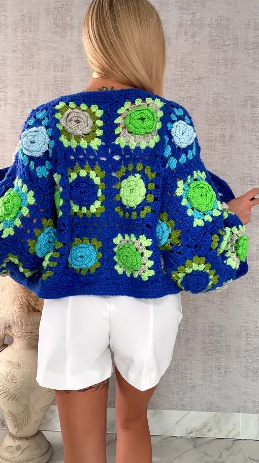 Premium szydełkowa narzutka na wiosną ONE SIZE blue - R718