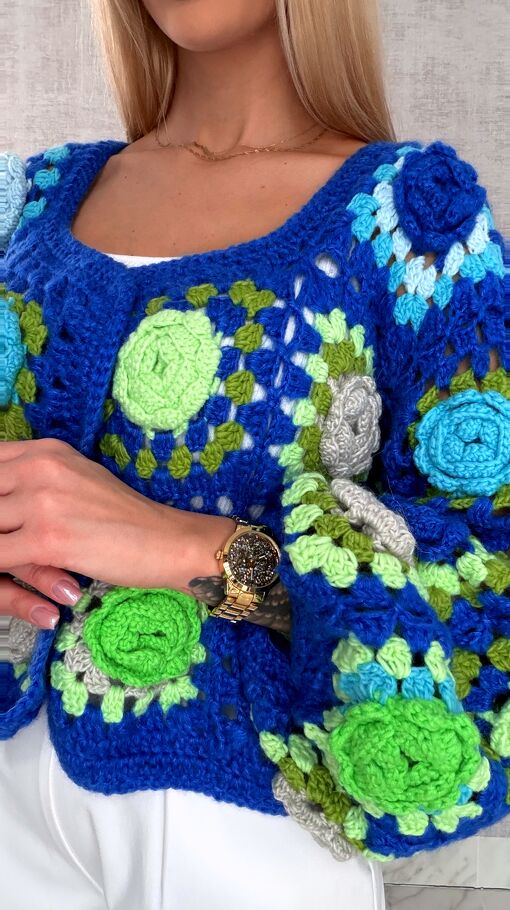 Premium szydełkowa narzutka na wiosną ONE SIZE blue - R718