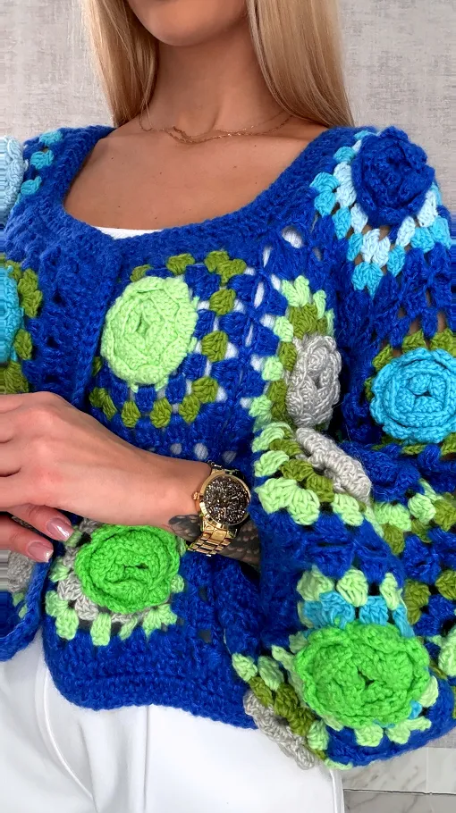 Premium szydełkowa narzutka na wiosną ONE SIZE blue - R718