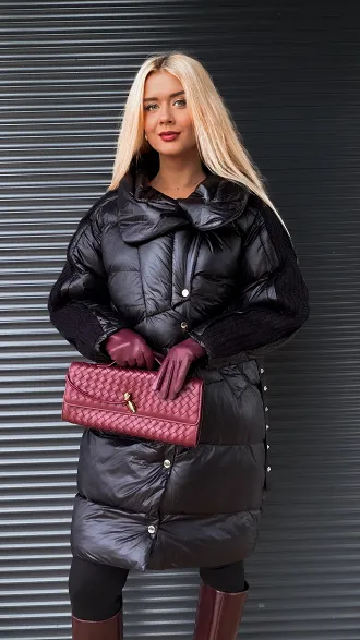 Lekki czarny płaszcz kurtka z ozdobnymi rękawami - N905B