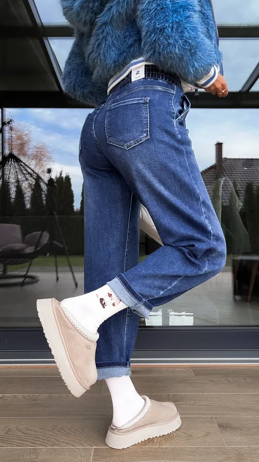 Elastyczne spodnie jeansowe BALLOON FIT z gumą w pasie BLUE JEANS - R230