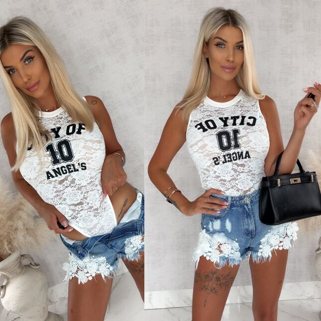 Bluzka BODY na ramiączkach cała z koronki ONE SIZE white - S023A