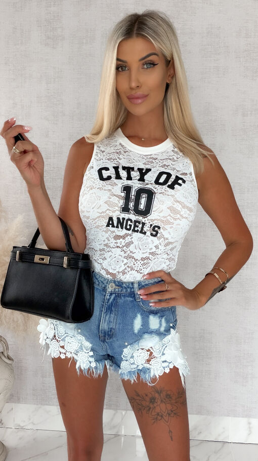 Bluzka BODY na ramiączkach cała z koronki ONE SIZE white - S023A