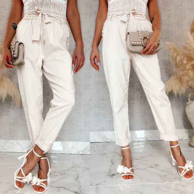 Wiosenne spodnie cygaretki w kolorze ecru ONE SIZE - R840