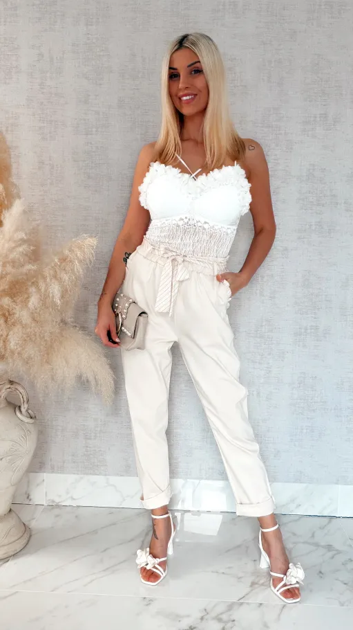 Wiosenne spodnie cygaretki w kolorze ecru ONE SIZE - R840