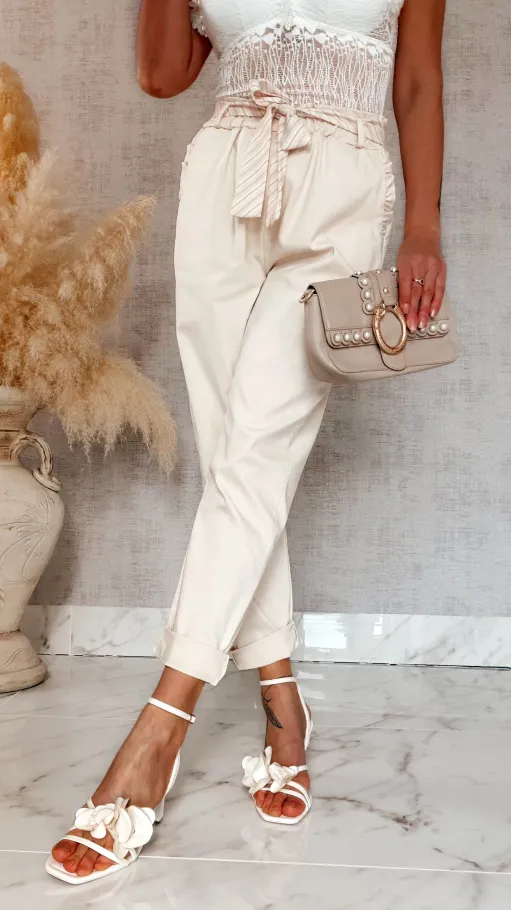 Wiosenne spodnie cygaretki w kolorze ecru ONE SIZE - R840